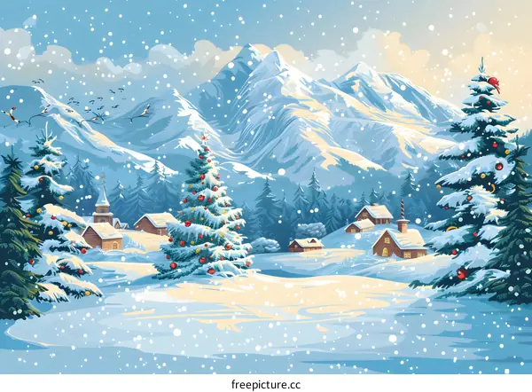 Christmas Village in Snowy Landscape