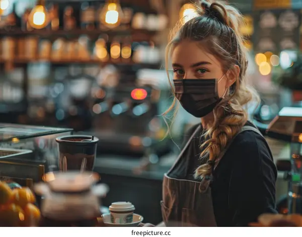 Barista wearing a mask