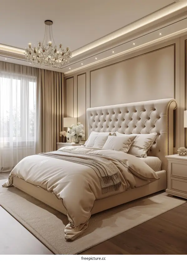 Elegant Beige Bedroom Interior Design Illustration