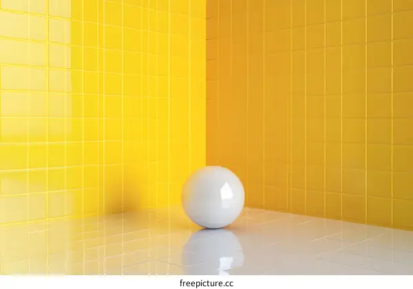 White Sphere Minimalist 3D Render on Yellow Tile Background