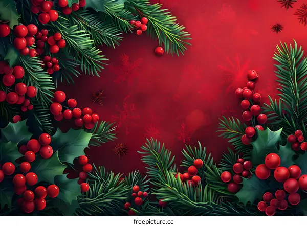 Christmas background with red background and holly