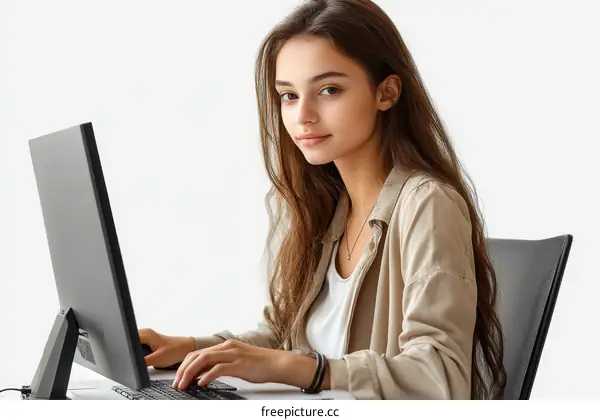 Young Woman Working on a Computer