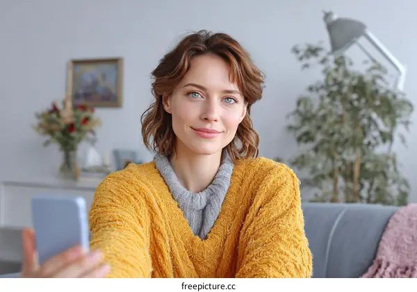 Young Woman Using Smartphone in Cozy Home