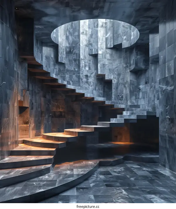 Modern Spiral Staircase with Slate Tiles