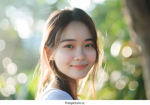 Smiling Asian Woman Portrait in Nature