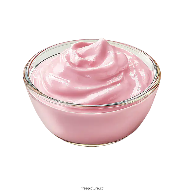 [Transparent Background PNG]Pink Yogurt in Glass Bowl
