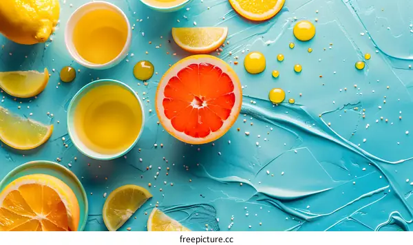 Citrus Fruits on Blue Background