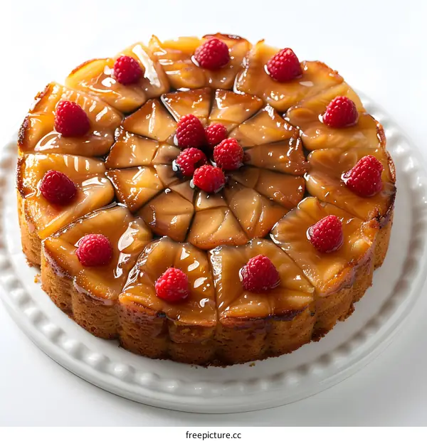 Fresh homemade apple and raspberry pie with powdered sugar