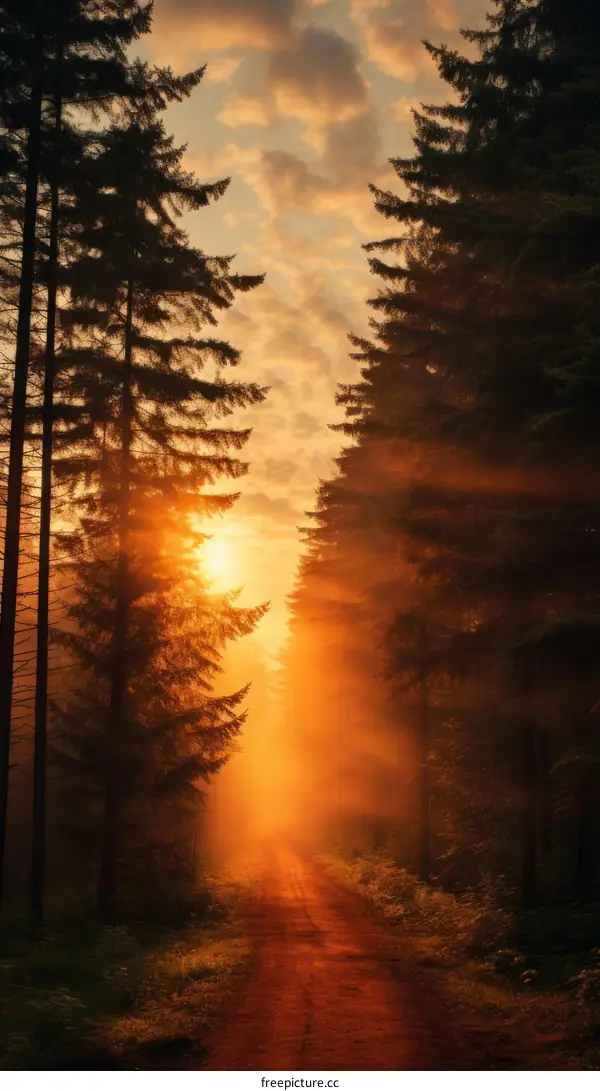 The sun shines through the forest