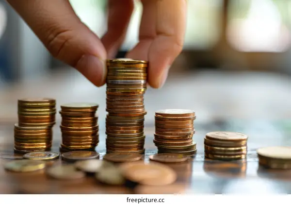 A person is stacking coins.