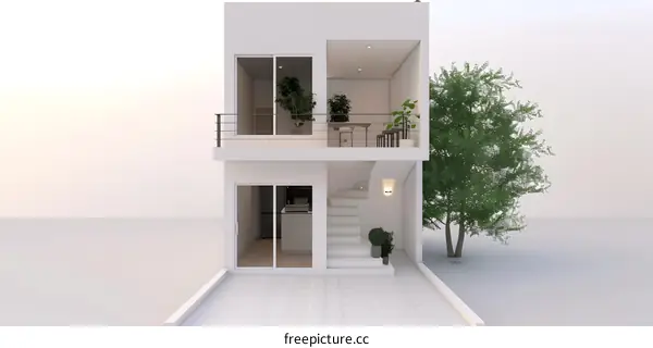Modern Minimalist Two Story House Design With Balcony And Stairs