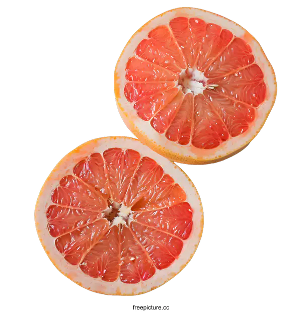 [Transparent Background PNG]Two Slices of Fresh Red Grapefruit on White Background
