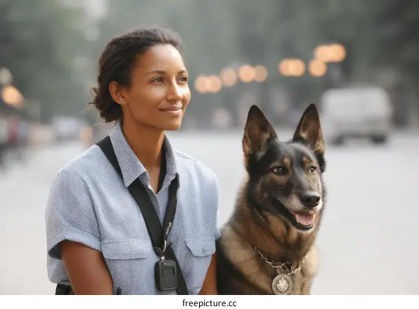 Woman and Dog on City Street