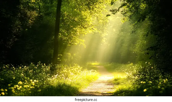 Sunlight Path in a Lush Forest