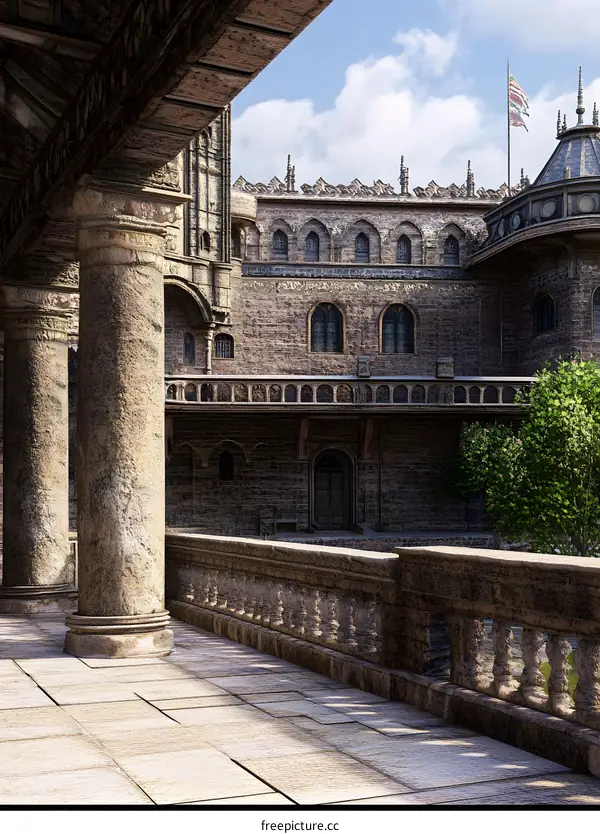 Stone Courtyard of a Medieval Castle