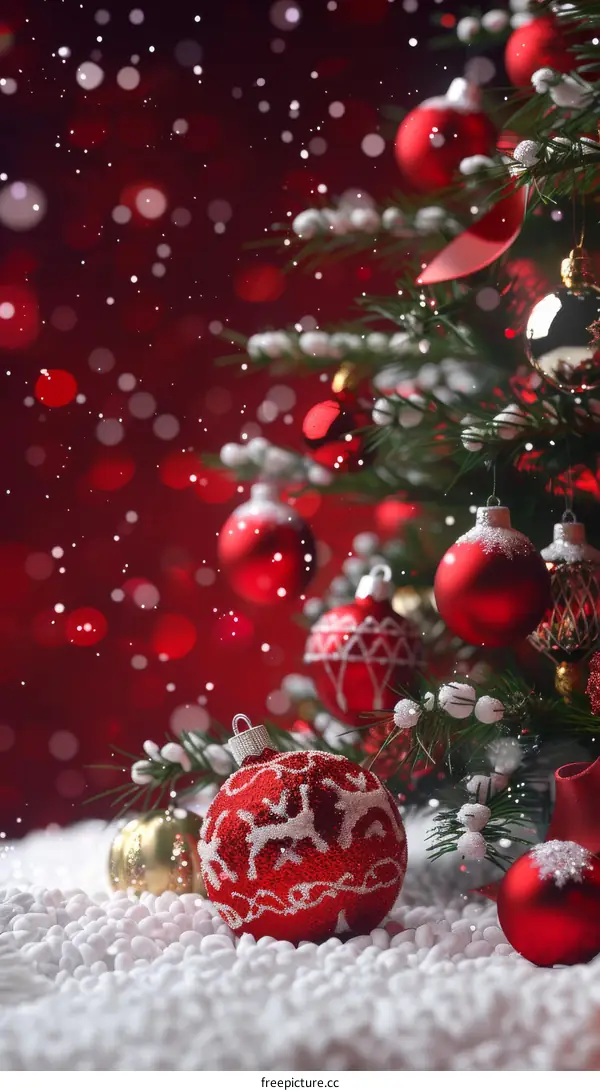 Christmas tree with red and gold ornaments