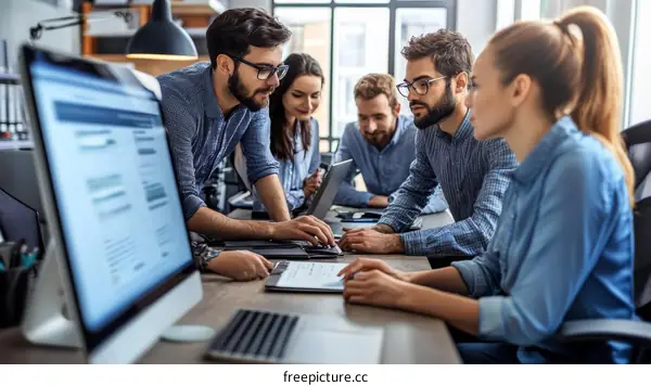 Business Team Collaboration in Modern Office