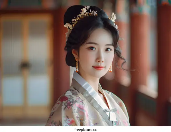 Portrait of a young Korean woman in traditional dress