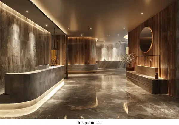 Luxury Hotel Lobby Interior Design with Marble and Wood