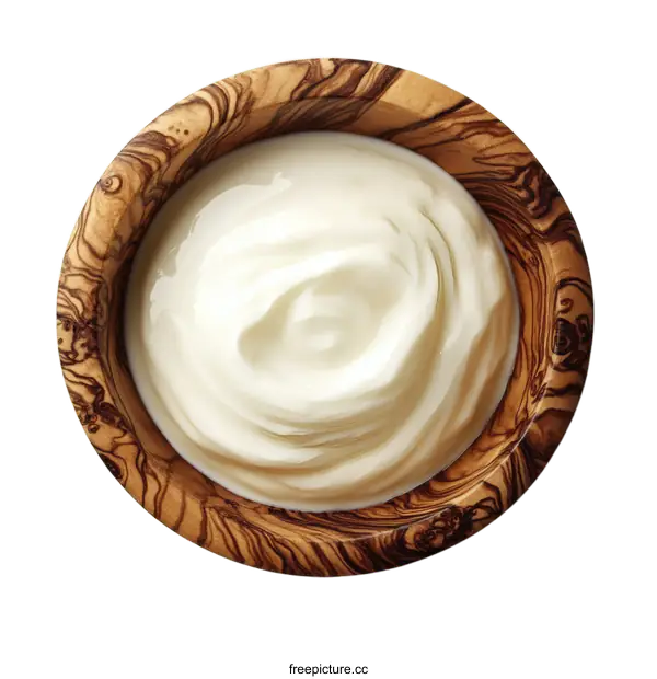[Transparent Background PNG]Wooden Bowl of Yogurt