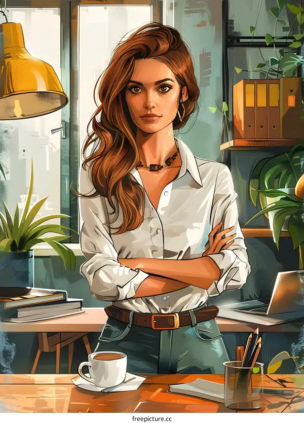 portrait of a beautiful woman standing in an office