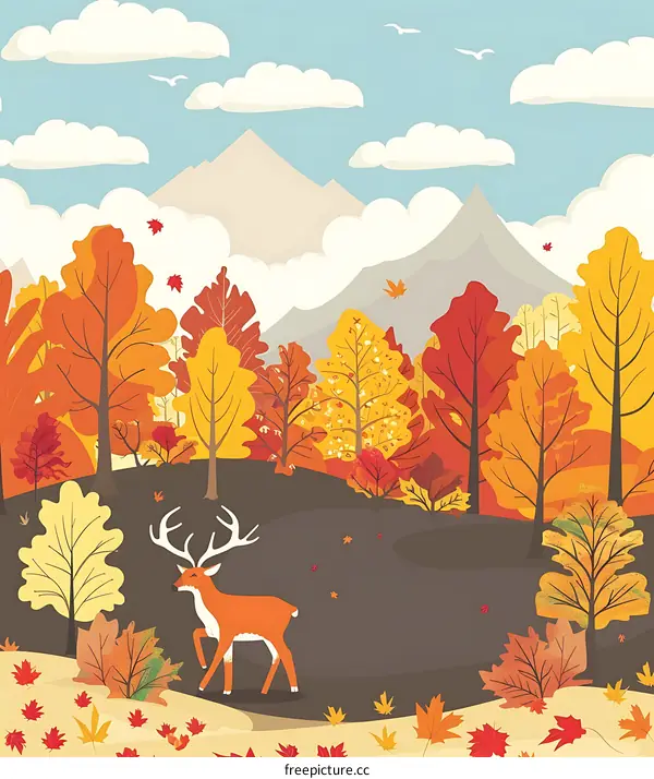 Autumn Forest Illustration with Deer