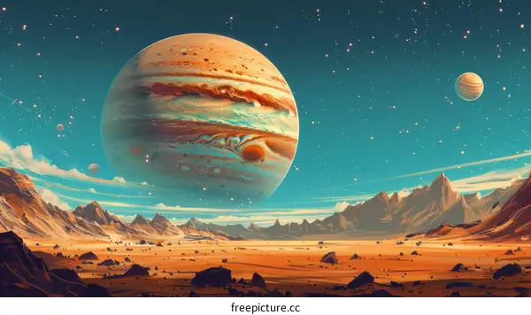 Desert Planet with Double Suns and a Giant Moon