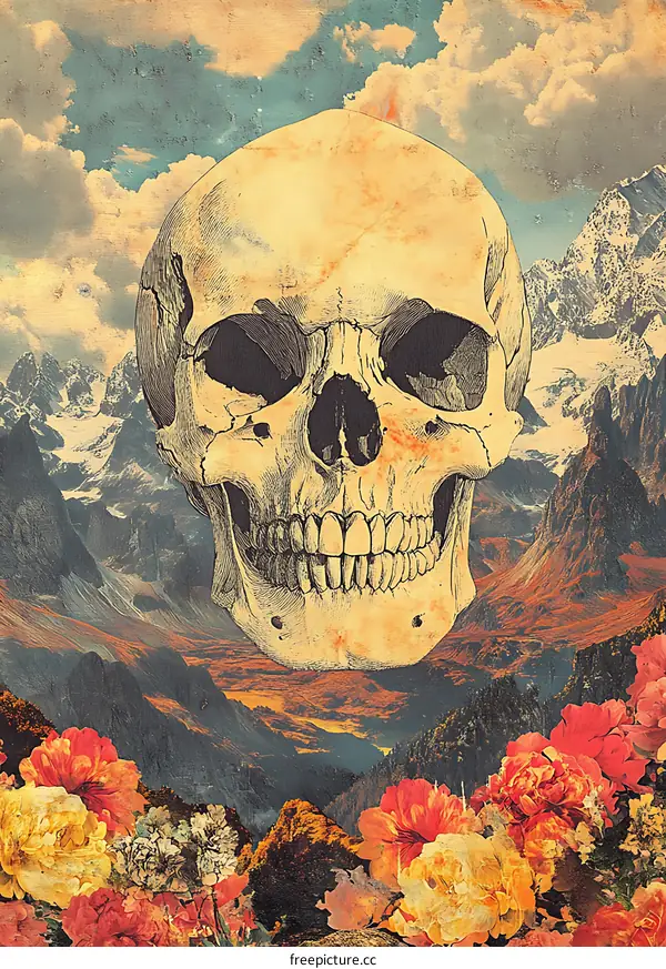 Mountain Landscape with Skull Illustration