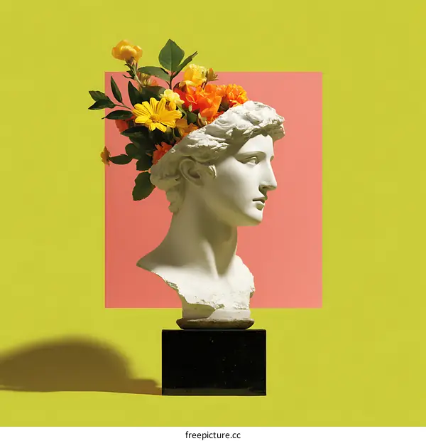 Floral Accent on Ancient Bust Art Design