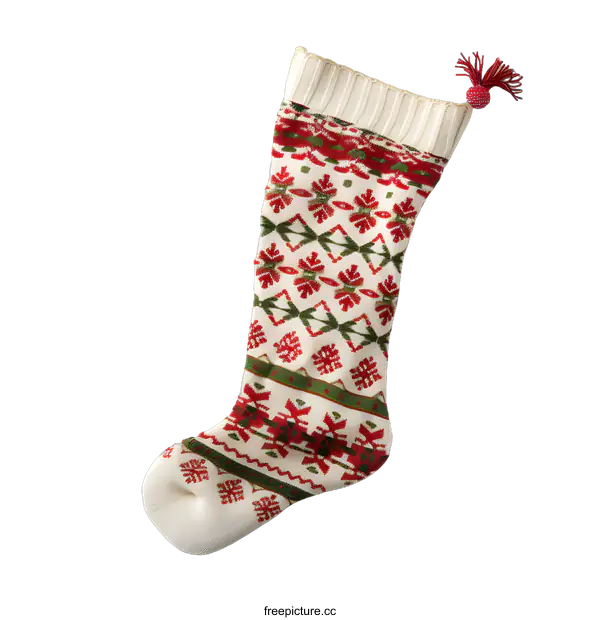 [Transparent Background PNG]White Christmas Stocking with Red and Green Pattern