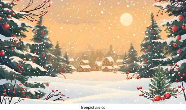 Christmas Village in Snowy Landscape
