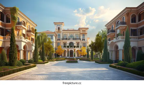 A beautiful residential area with luxury townhouses