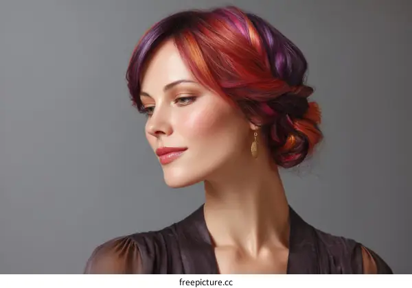 Colorful Hair Style Close Up Portrait of a Woman