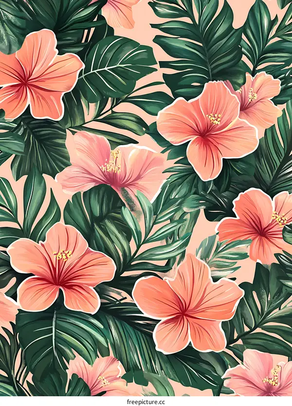 Tropical Floral Pattern with Hibiscus Flowers