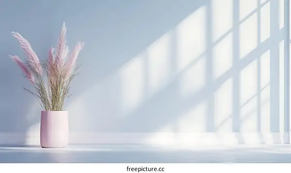 Minimalist Room Interior with Pampas Grass in a Pink Vase