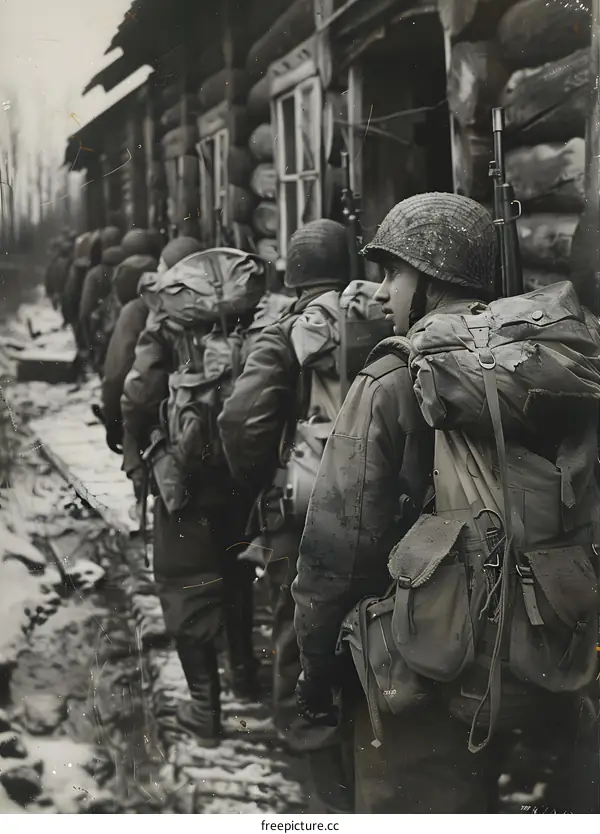 American soldiers during the Battle of the Bulge, Bastogne, Belgium, January 1945.