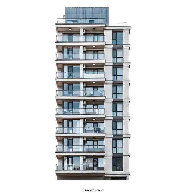 [Transparent Background PNG]Modern Apartment Building Facade with White Background
