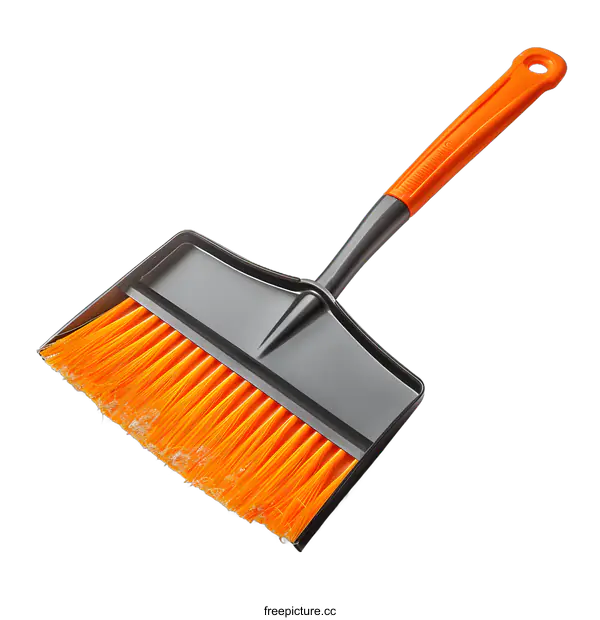 [Transparent Background PNG]Orange Dustpan with Black Handle and Orange Bristles