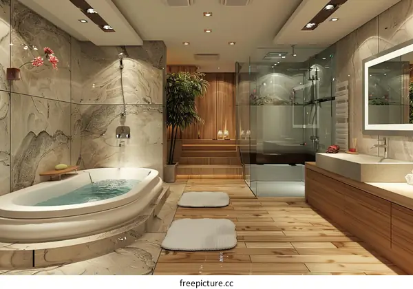 Modern Bathroom Design With Bathtub And Shower
