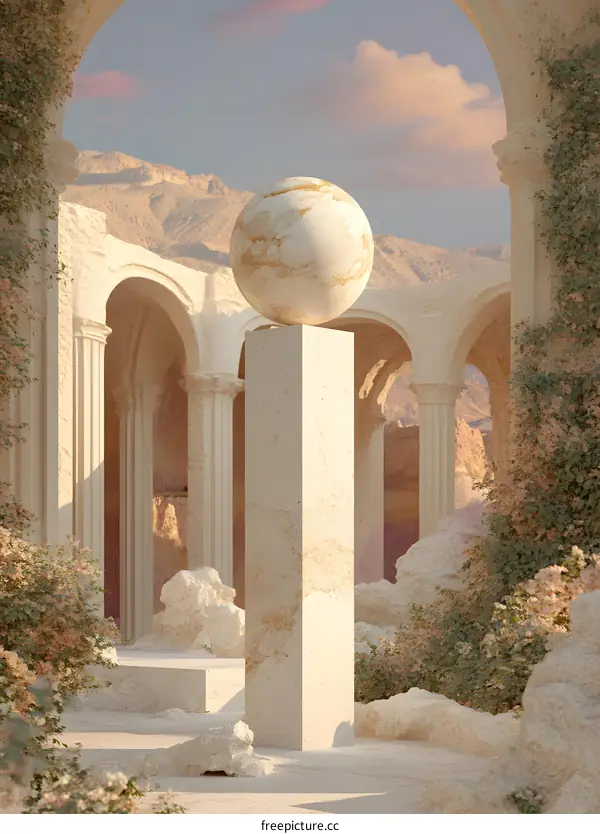 Marble Sphere in a Ruined Ancient Temple