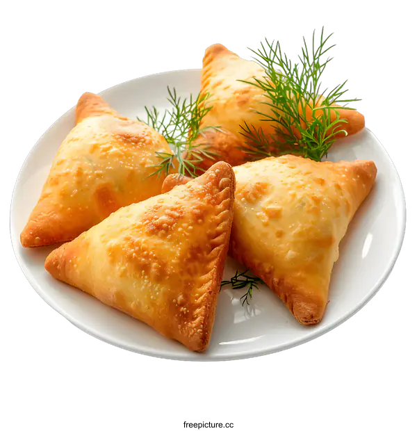 [Transparent Background PNG]Freshly Baked Samosas on a Plate
