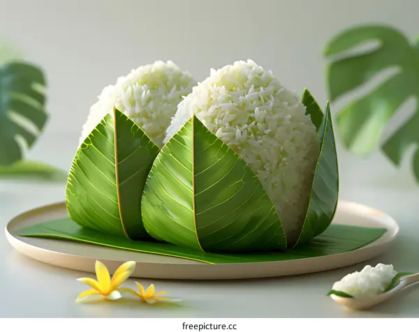 Steamed Sticky Rice in Leaves Food Art