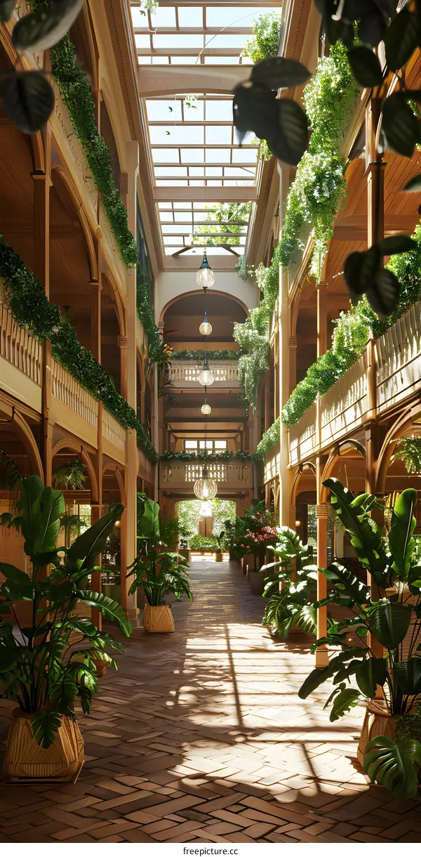 Sunlit Interior Courtyard with Glass Roof