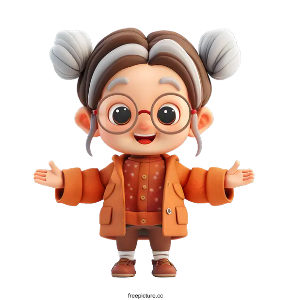 [Transparent Background PNG]Cute 3D Cartoon Character of a Smiling Elderly Woman