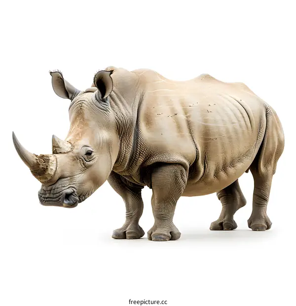 A rhinoceros stands on a white background