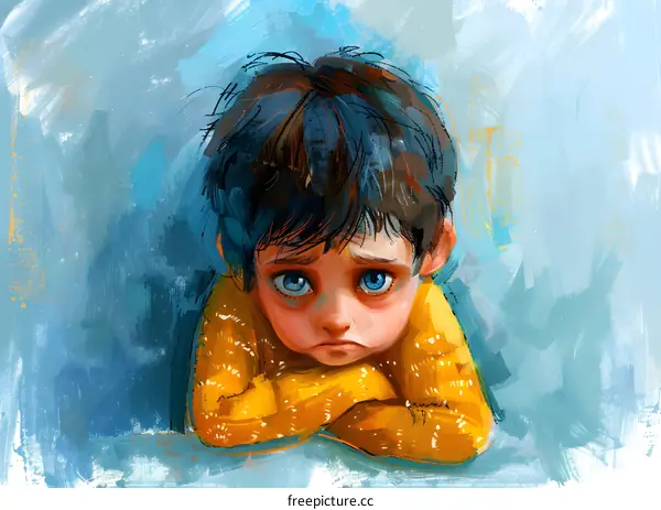 Sad Boy in Yellow Sweater Looking Down