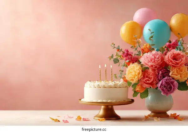 Birthday Celebration Cake and Flowers Arrangement