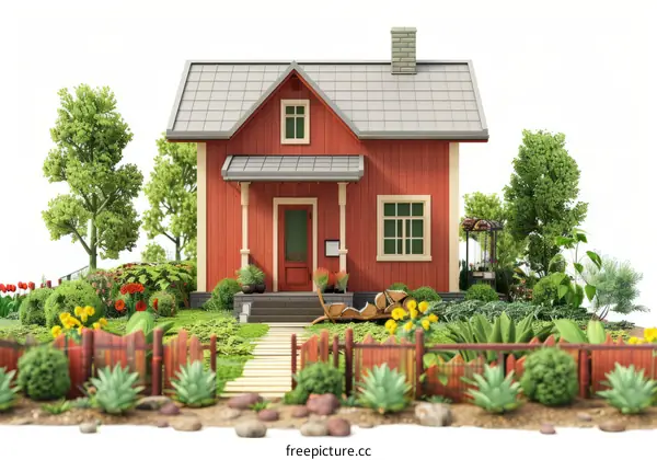 Charming Small Red Wooden House with Garden