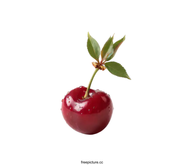 [Transparent Background PNG]Close-up of a Fresh Red Cherry with Dew Drops