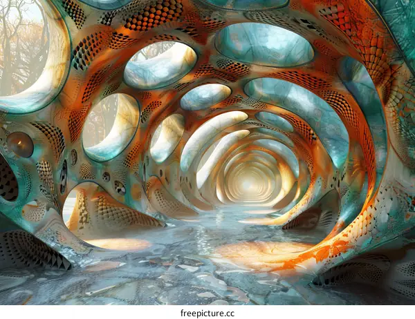 Surreal Organic Tunnel with Blue Water